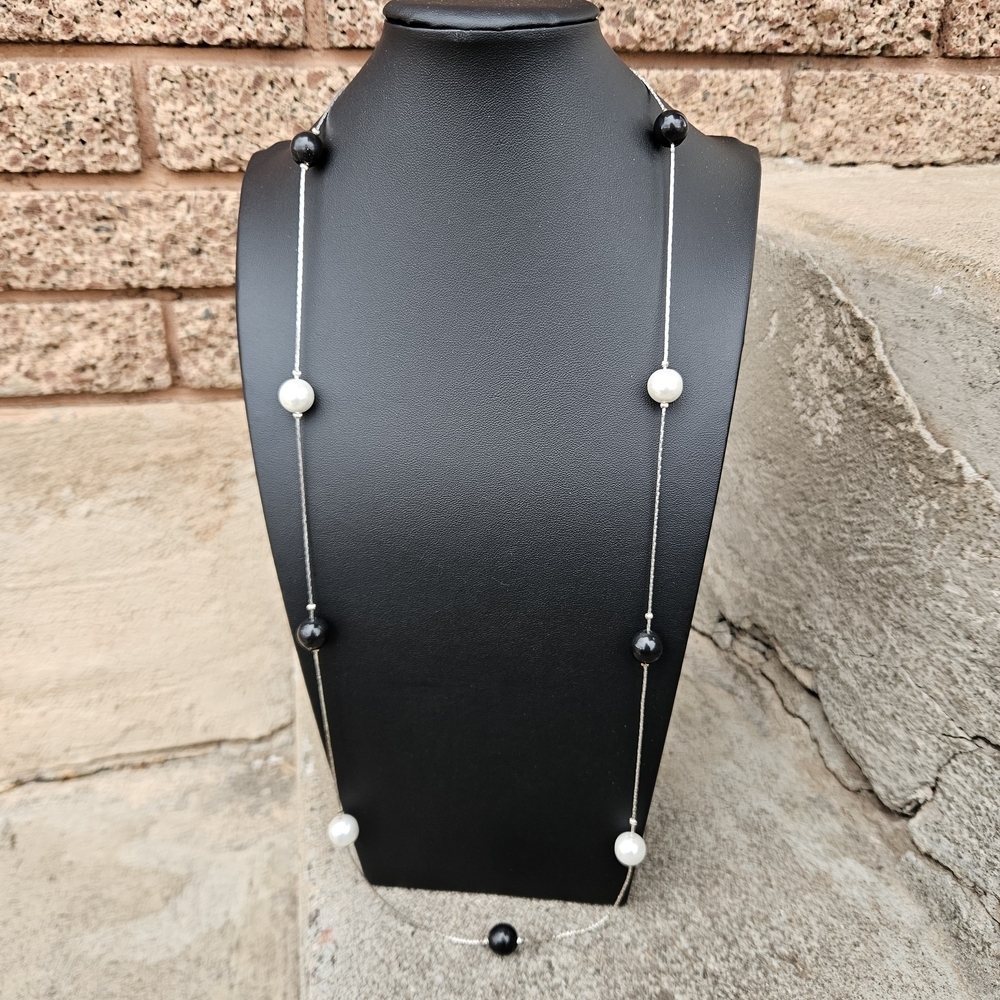 George Black and White Beaded Long Necklace Women's Jewelry Business Casual